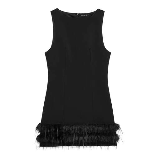 Women's black skirt with feather embellishment and elastic