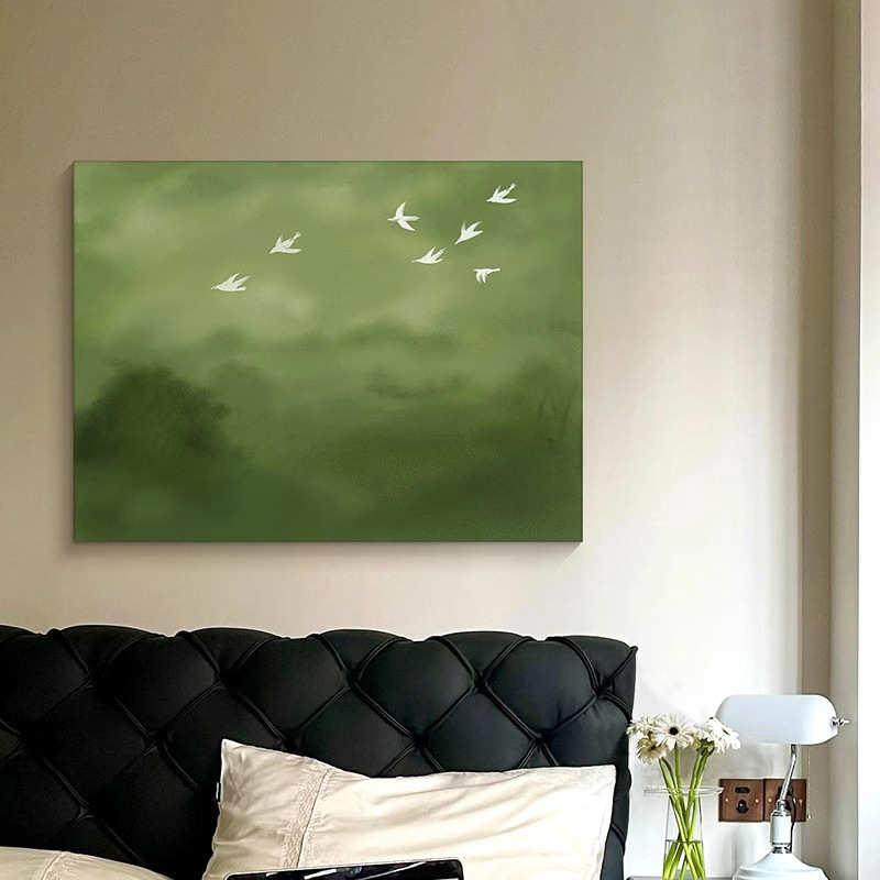 《雁南飞》客厅装饰画春天绿色风景卧室沙发背景墙挂画高级感壁画,家居饰品,现代装饰画,淘宝优惠券,粉丝福利购,淘宝优惠卷