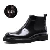 英潮伦风流切尔西靴筒男时尚 亮皮厚J7799808底休闲短靴高筒皮男士