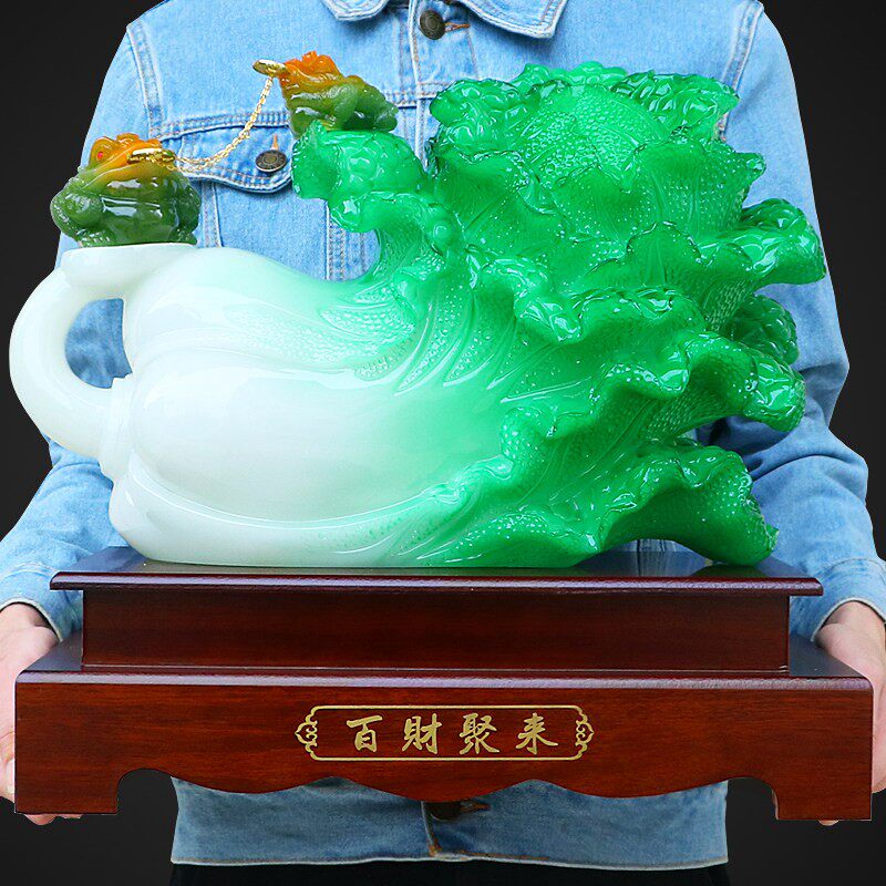 艺玉白菜摆件工富贵百财品招财百财家电居装饰厅视柜办公室店客铺