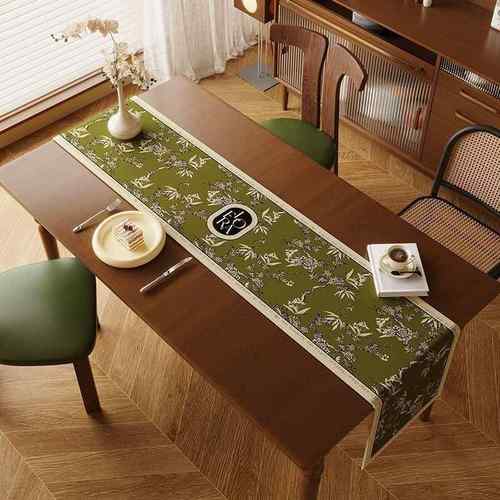 绿色复古美式桌旗田园风2024新款民宿酒店餐边柜鞋柜电视柜盖布巾