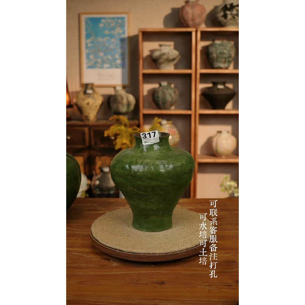 317景德镇手工陶瓷花瓶花器摆件高23cm口径8cm