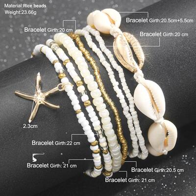 Women's shell anklets跨境时尚沙滩度假风米珠贝壳海星多层