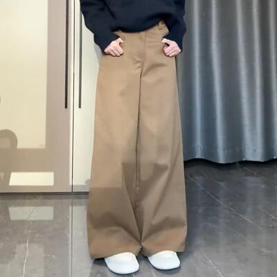 卡其色休闲西装裤女秋季新款美拉德复古窄版阔腿裤宽松直筒裤