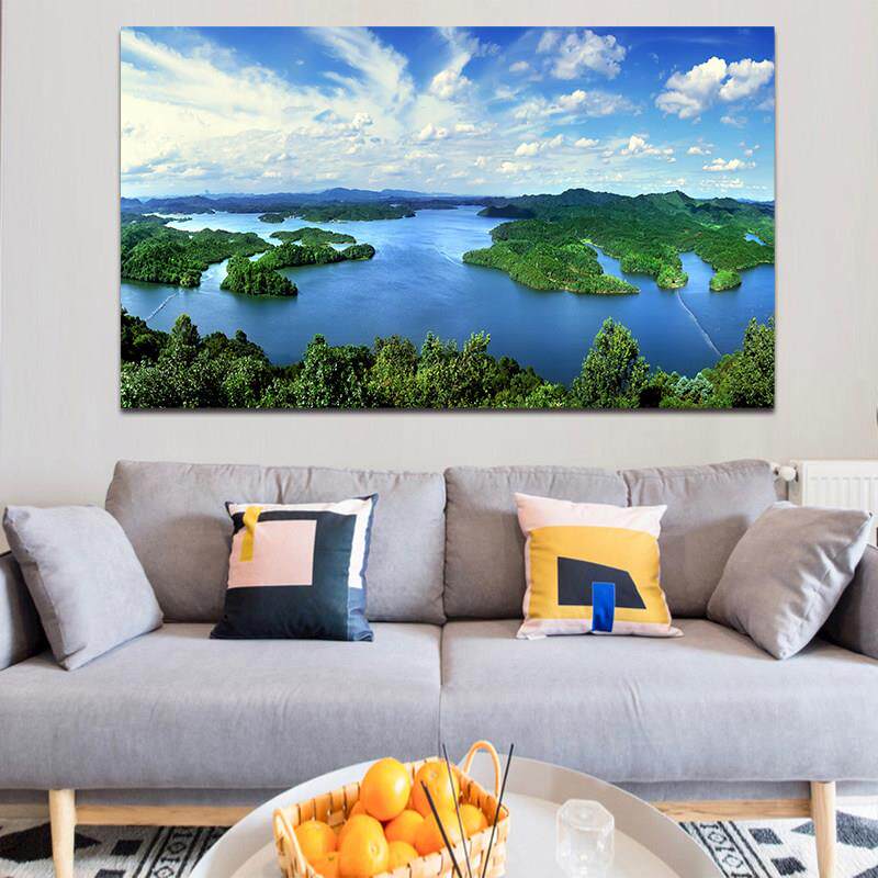 大自然风景仙女湖简约客厅山水挂画相框山川湖泊壁画室内装饰海报