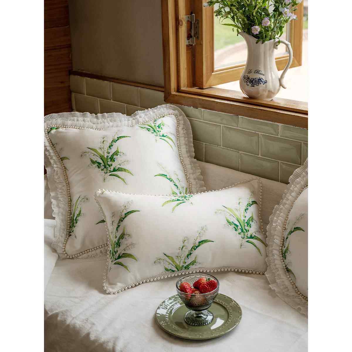 16K3兰铃花法式抱枕田园小清新蕾F767MS68丝靠枕套床靠垫可拆洗腰