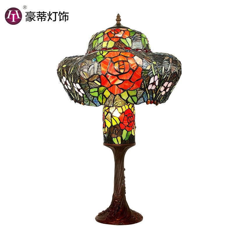 直销帝凡尼玫瑰子母台灯欧式台灯彩色玻璃艺术台灯