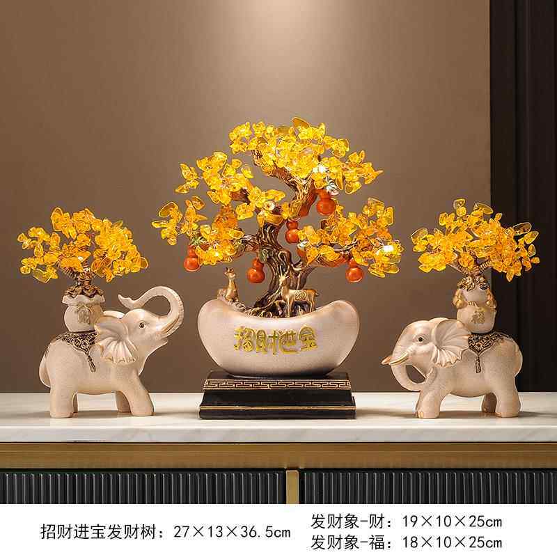 高档发 财树摇钱树金元公宝新中式摆件办室前台酒柜装礼饰乔迁开
