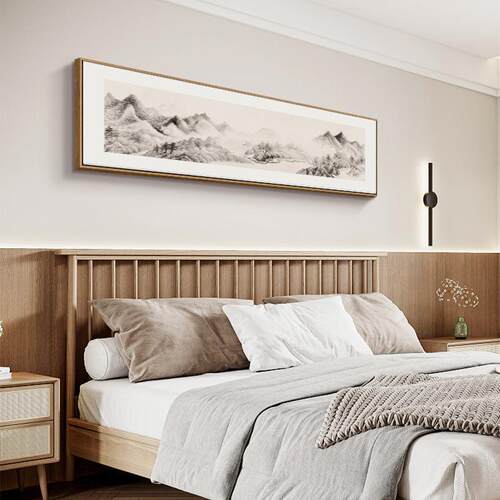 潇湘云景新中式水墨风景画原木风民宿茶室客厅壁画卧室床头装饰画