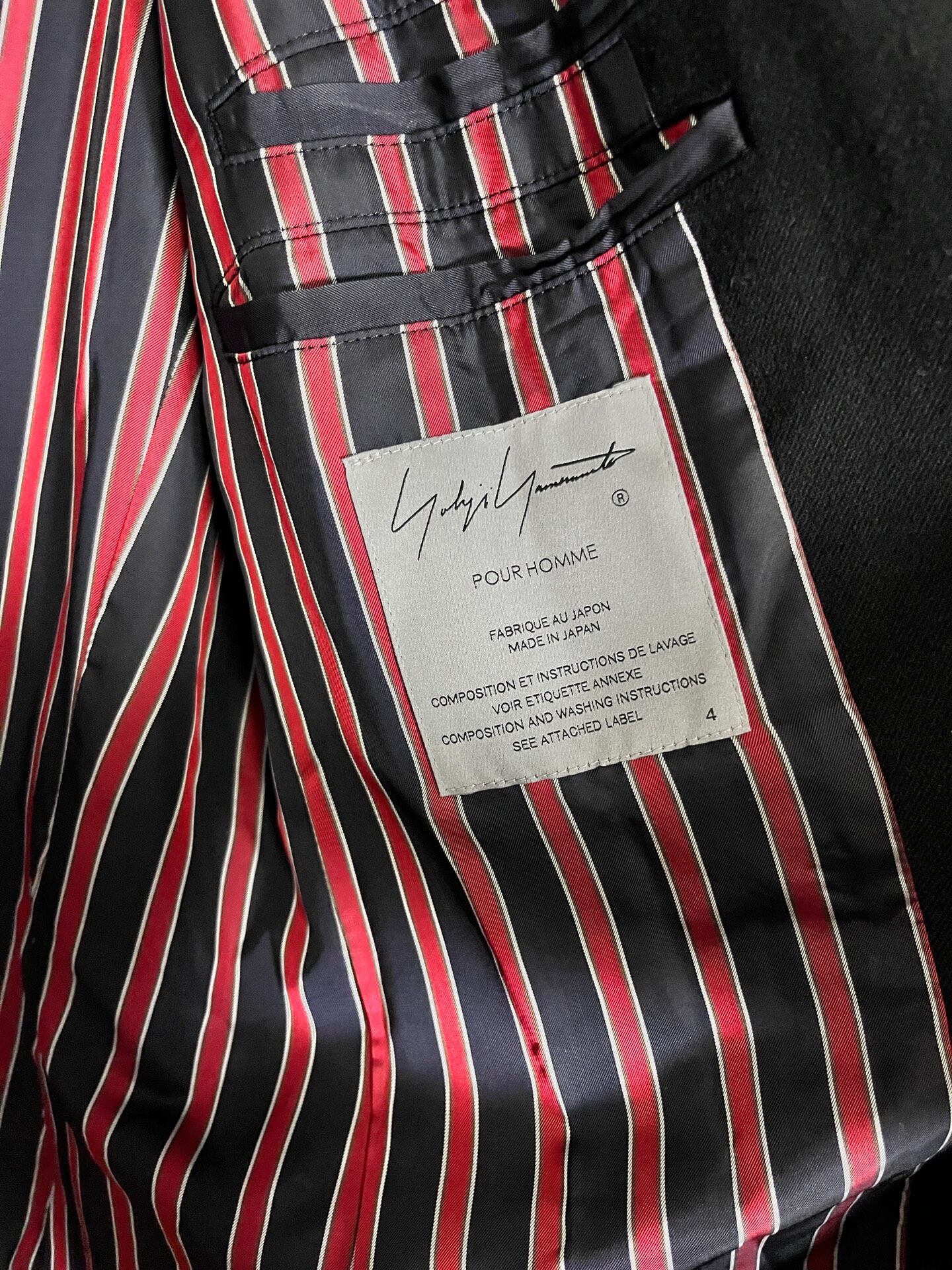 Yohji Yamamoto Black Flannel Coat — detail