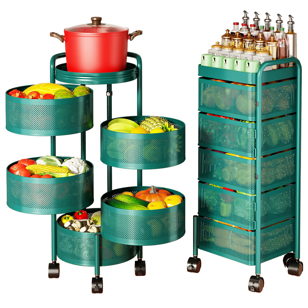 厨房旋转置物架落地多层水果蔬菜收纳架家用可移动储物架厂家批发