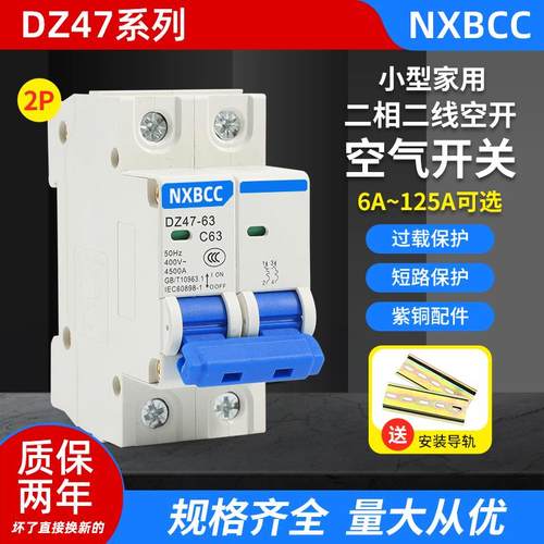 厂家促销空气开 关断路器家用dz47-63A总闸2P16A20A32A双p两线 线
