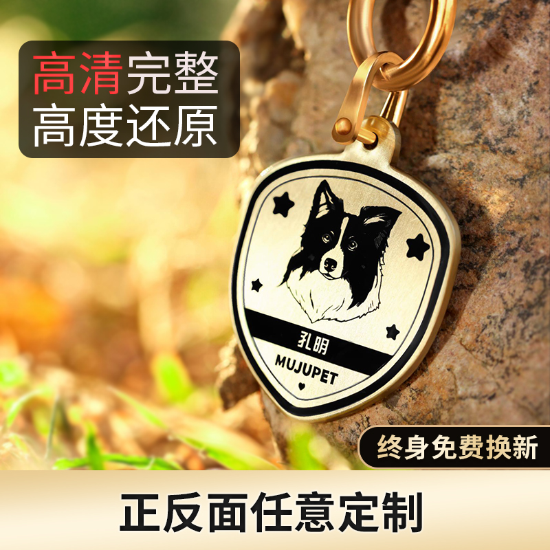 苗句宠狗牌定制防丢纯铜刻字金毛法斗泰迪小型大型犬挂牌狗狗项圈