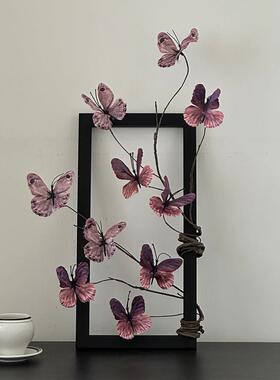 蝴蝶假花彷真花摆设装饰花画 画框客厅卧室桌面装饰品摆件软装道