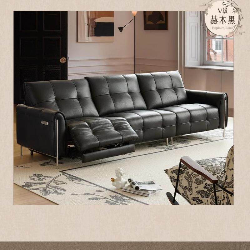 新风款听云式复古零电动功能伸缩翘脚可调节靠墙中CPV古法黑色皮