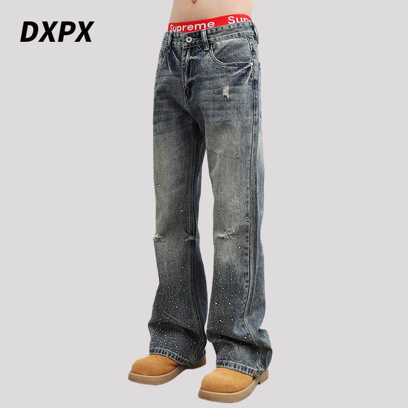 DXPX品牌专柜美式直筒微喇牛仔裤2025新款男潮牌高街宽松烫钻裤子