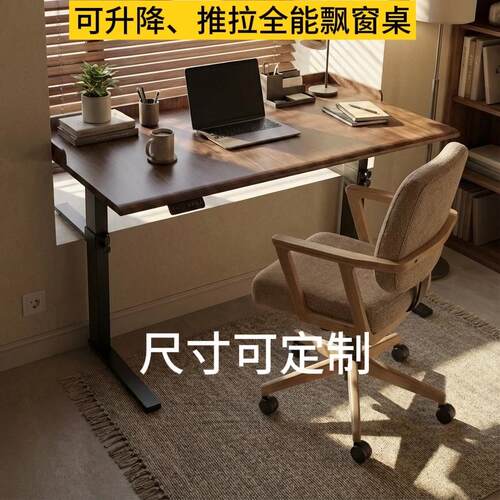 飘窗桌面可推拉带滑轨，电动升降书桌，两节单电机，桌板可定制