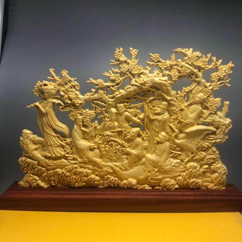 崖柏黄杨木雕八仙过海双面雕刻八仙镂空家居办公摆件礼盒装工艺礼