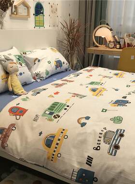高档棉北欧ins男小孩卡通汽床上四件套全棉纯被套1.5m1.8被套车三