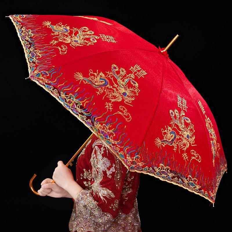 新70039278娘出嫁伞结婚婚红嫁伞高婚端刺绣婚伞婚礼新娘出伞礼雨
