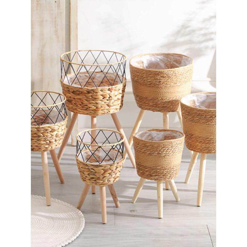 北欧风蒲草编织藤编草编花篮木质高花架落地式室内客厅装饰绿琴萱,鲜花速递/花卉仿真/绿植园艺,花盆,淘宝优惠券,粉丝福利购,淘宝优惠卷