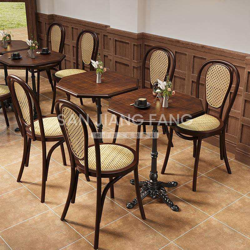 咖啡厅桌椅美式复古实木西餐厅椅子网红烘焙甜品店桌子商用