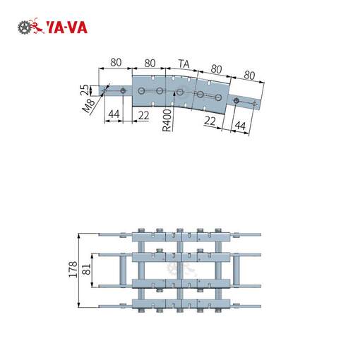不钢直柔性链厂家供180列系垂直YB180XBV弯头不锈銹鋼輸送機弯头