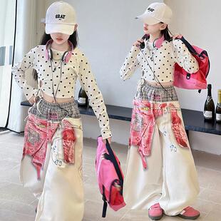女童白色波点jazz爵士舞服装儿童街舞演出服少儿跳舞套装女孩裤子