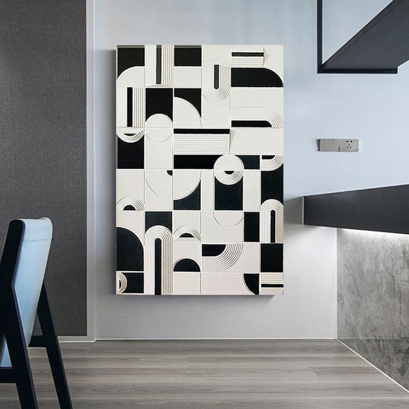 3D立体浮雕画简约黑白玄关酒店木雕客厅样板间装饰画黑白挂画图片