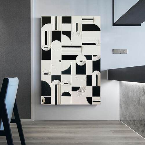 3D立体浮雕画简约黑白玄关酒店木雕客厅样板间装饰画黑白挂画