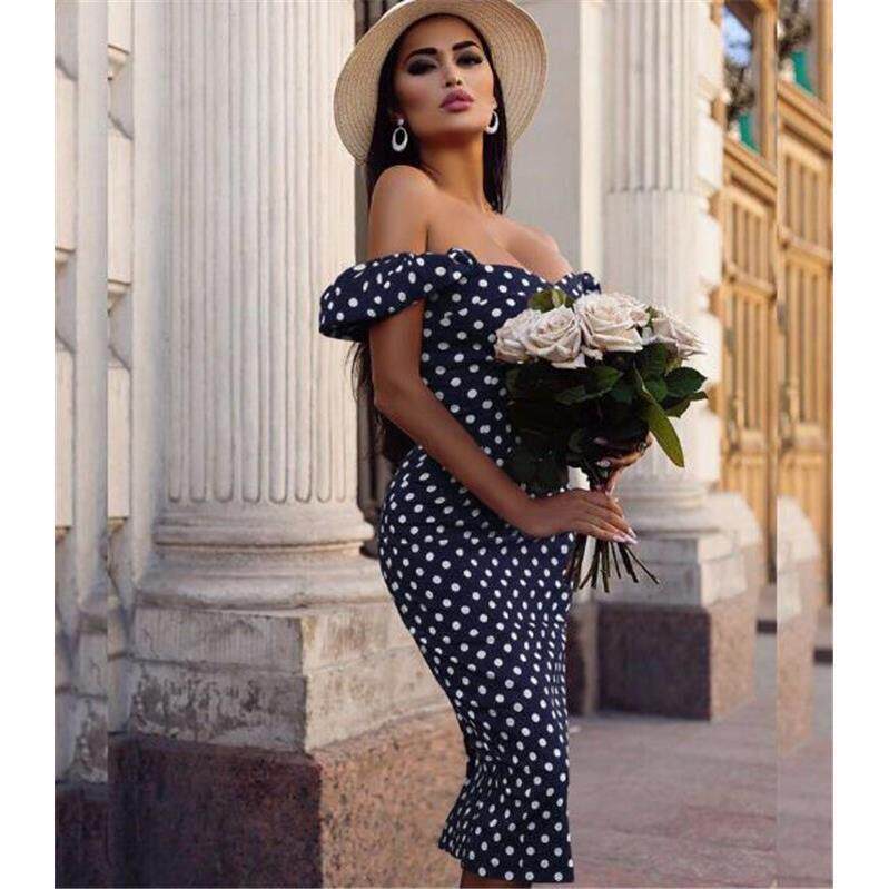 欧美时尚波点修身包臀抹胸连衣裙 sexy bodycon strapless dress