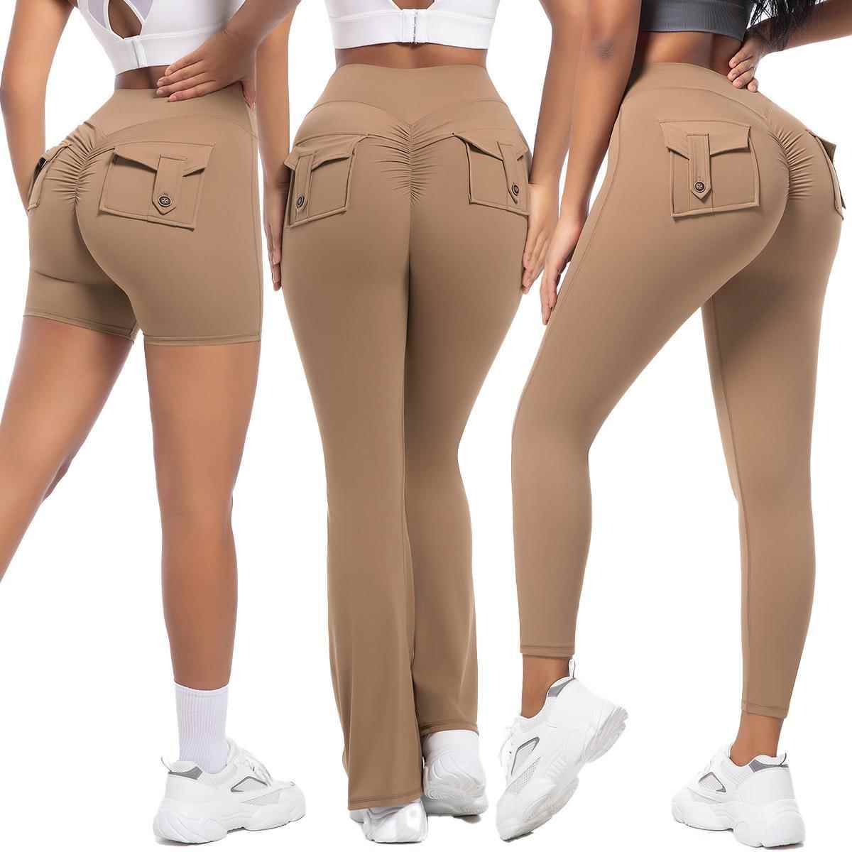 fitness high yoga workwear button tights running women dry