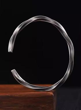 高档999银莫比乌斯环手镯男款素圈纯复古国风生日礼足物男生银士