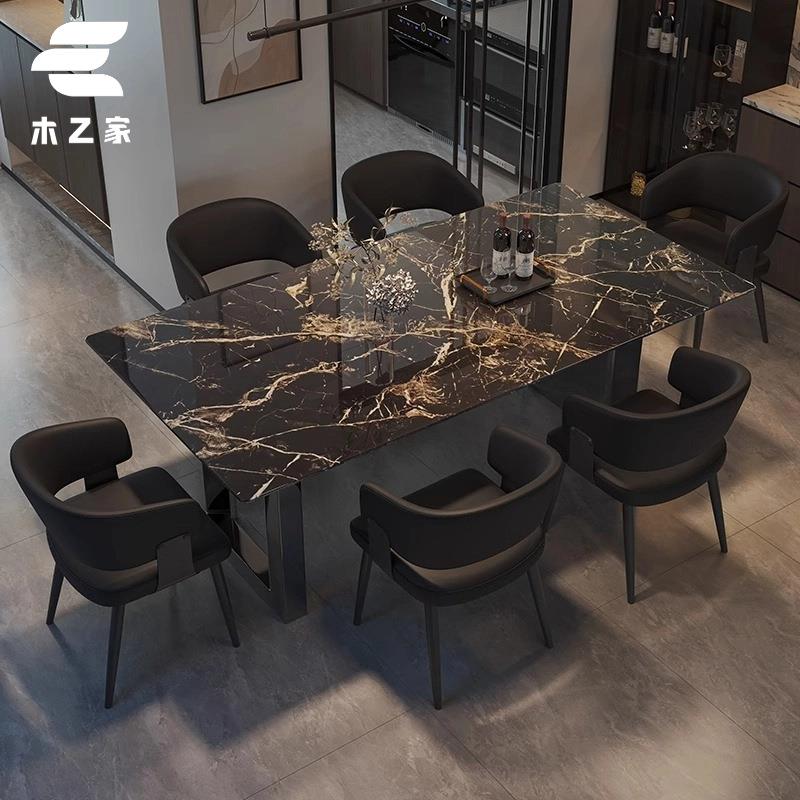 广东佛山轻奢大理石餐桌简约长方形家用餐桌椅组合小户型饭桌岩板