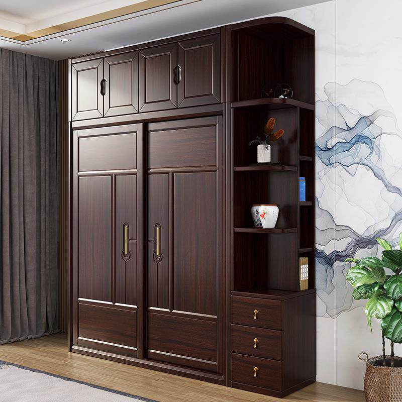 新中式金丝檀木实木衣柜卧室家具双门推拉衣橱组合中式收纳大衣柜