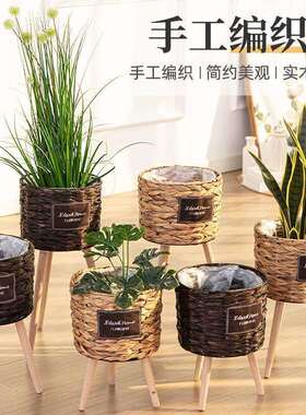 僮烨地编织花盆草编花厅篮花藤编落木质高花架客装饰芦苇编TY8026