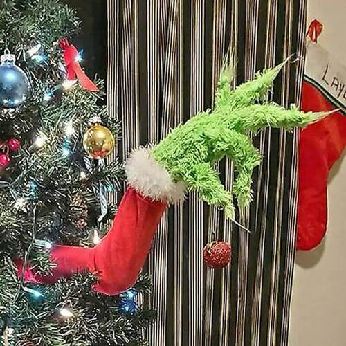 Elf Christmas Tree Decoration Doll Green Fur Monster Arm Dol