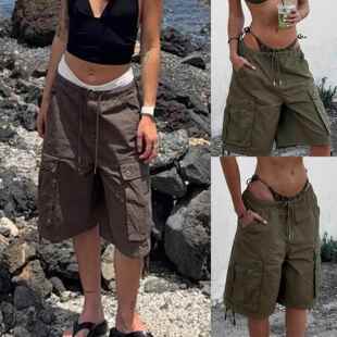 Women’S Denim Cargo Shorts Summer Fashionable Drawstring