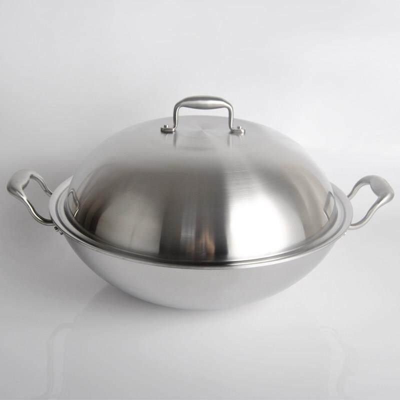 产地直发18/10不锈钢炒锅炒菜锅无烟不粘五层加厚电磁炉通用40cm