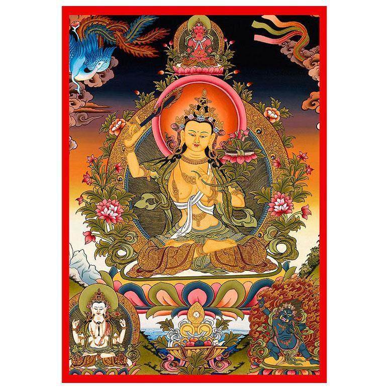 文殊菩萨画像高清相纸佛像文殊普贤装饰镇宅定制海报自粘贴画背胶