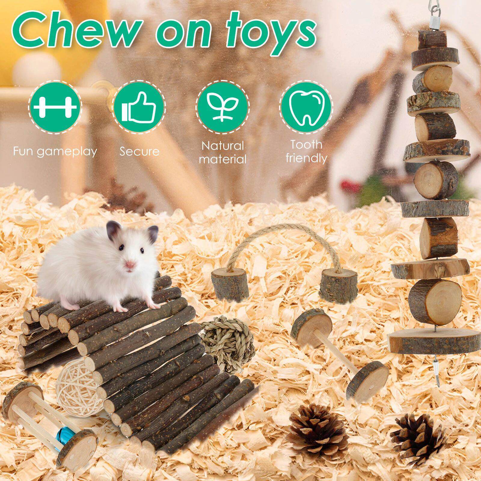 Hamster Toys Set Rabbit Mouse Natural Small Animal Wood Guin