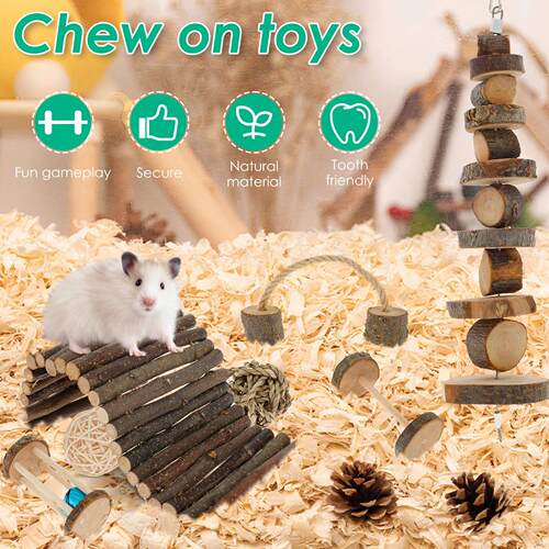 Hamster Toys Set Rabbit Mouse Natural Small Animal Wood Guin