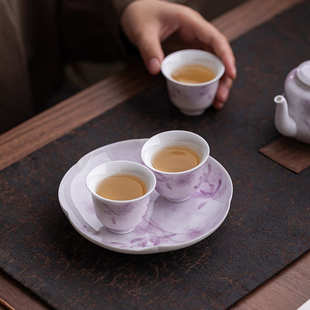 手绘暮紫兰心壶承干泡台女士高颜值陶瓷壶垫盖碗茶壶托盘中式果盘