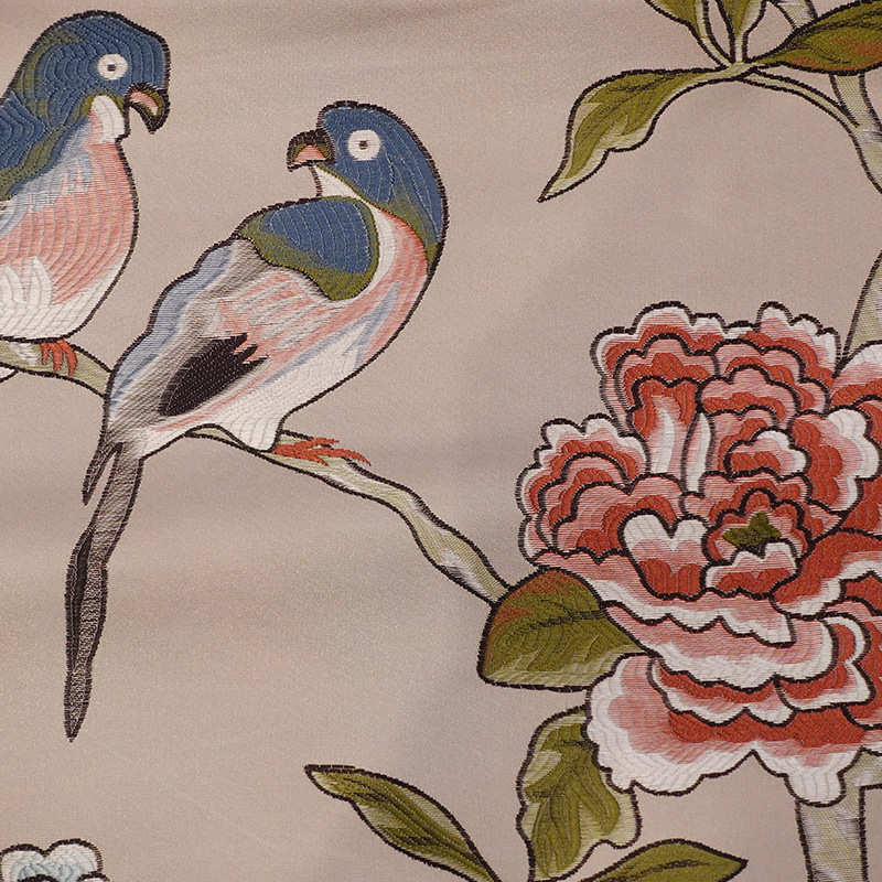 新中式花鸟高精密提花面料沙发布坐垫抱枕红木家具织锦缎面料批发