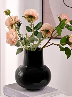 黑色中古复古法式小花瓶餐桌家居装饰玻璃摆件创意水养鲜花高级感