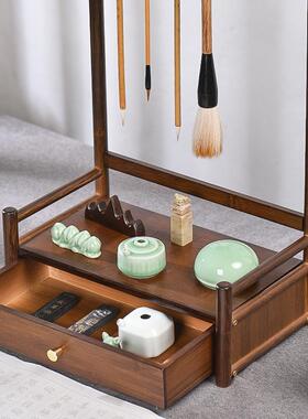 ONZ创意式抽屉学生绘画书法用品笔架毛挂多笔功能文房新中四宝置