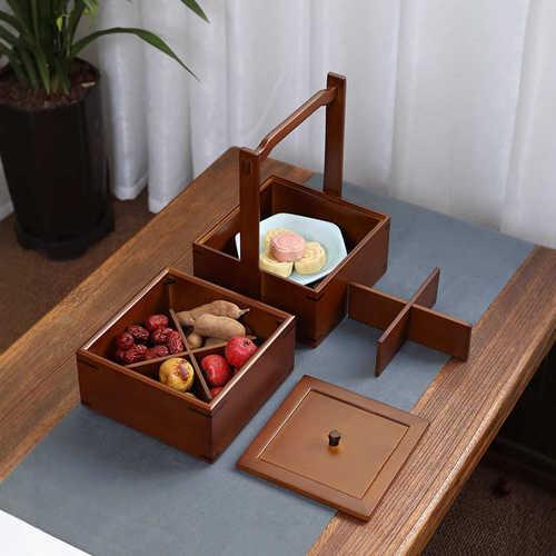 手工竹编席面中式食盒国风提篮双层便携提盒户外茶具盒点心篮中式