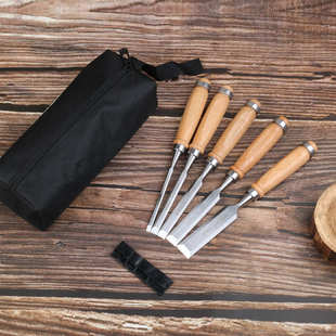 木工工具凿 木工凿子 5PCS木柄凿子 木凿扁铲平凿刀木工凿平凿套装