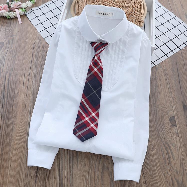 新款女童衬衫长袖纯棉中大童衬衣领女白翻色演孩儿出服童短裙洋气