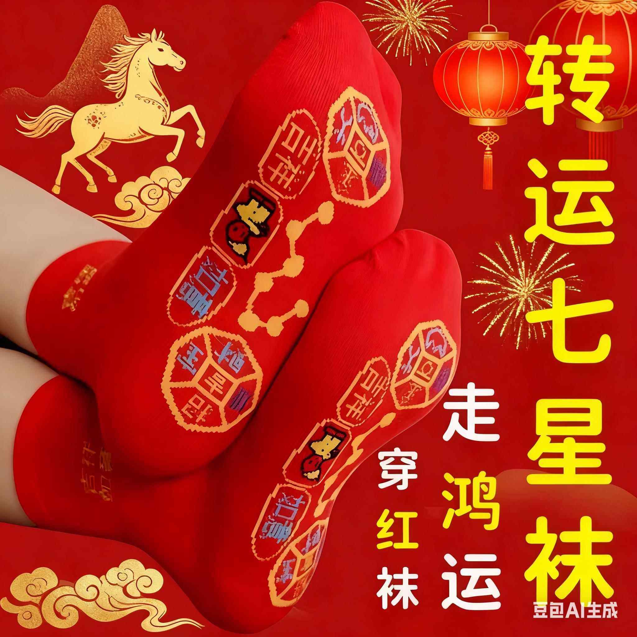 马年本命年脚踏七星连珠棉袜红色袜踩矮人吸汗防臭中长筒男女礼物